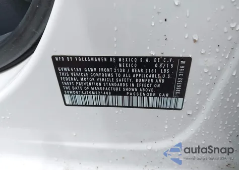 2016 Volkswagen Jetta 1.4T Se z USA, uszkodzony, nr VIN 3VWD67AJ7GM221468